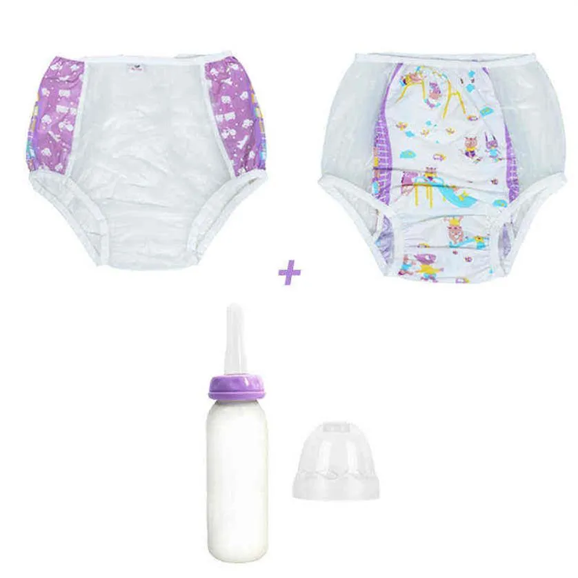 Nxy Baby Diapers 3pcs Abdl взрослые пурпурные полугодовые трусики ПВХ повторно используются Ladies DDLG -питание набор бутылок 221227280Z