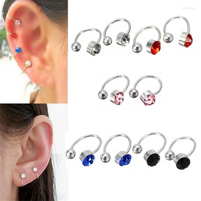 Dos boucles d'oreilles Clip sur 2 pièces/lot mode pour femmes strass oreille manchette bijoux faux Piercing Clips Ohrringe fille cadeau 6 couleurs