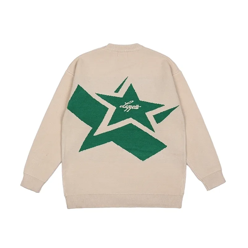 Erkek Sweaters Japon Retro Alfabe Yıldızları Mürettebat Boyun Kazak Erkekler ve Erkekler Pullover High Street Büyük Boy Gevşek Sonbahar 220829