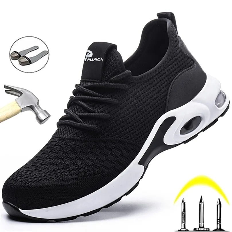 Vestido sapatos de segurança masculino de aço de aço trabalhos de tênis masculino anti -função respirável calçados de segurança indestrutíveis 220829
