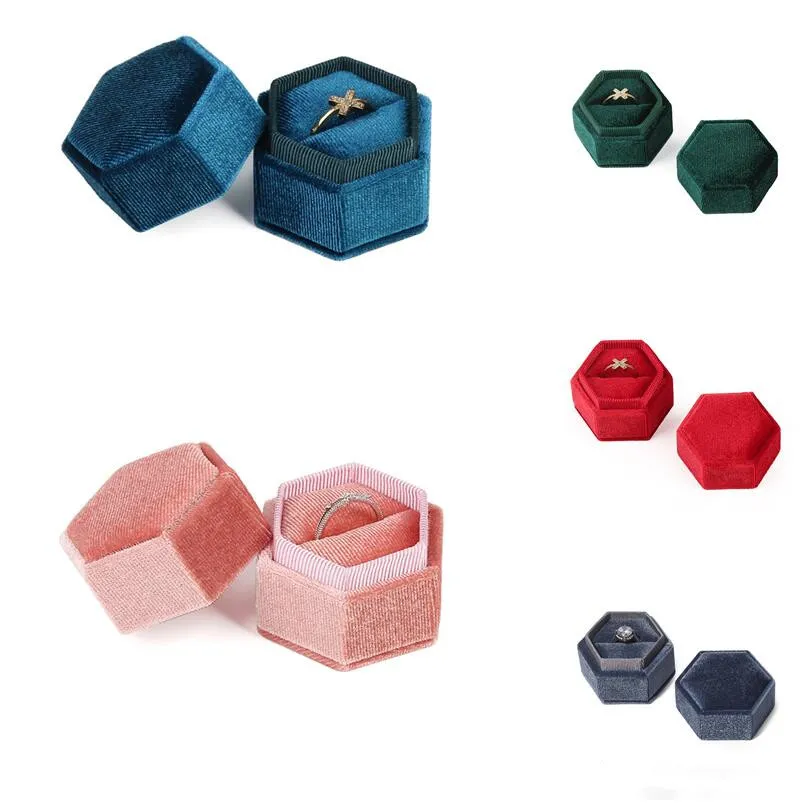 Caja De Anillo De Terciopelo Hexagonal Con Soporte De Pendientes De caja-de-anillo-de-terciopelo-hexagonal-con-soporte-de-pendientes-de