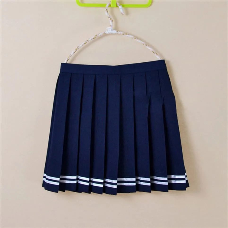 زي المدرسة الكورية للبنات مطوية تنورة تأثيري لطيف يابانية طالب المدرسة الثانوية تنورة عالية الخصر 4XL البحرية mini skirt298o