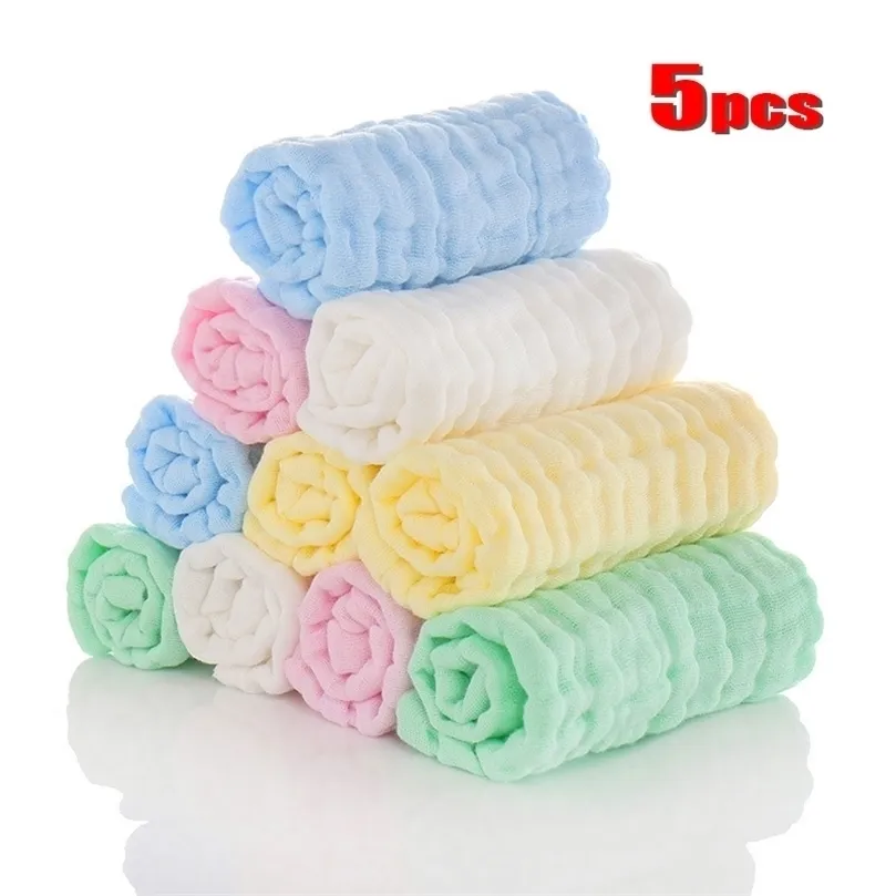 Couvertures d'emmaillotage 5pcslot mousseline 6 couches coton doux bébé serviettes bébé visage serviette mouchoir bain alimentation visage gant de toilette essuyer les chiffons de rot 220830