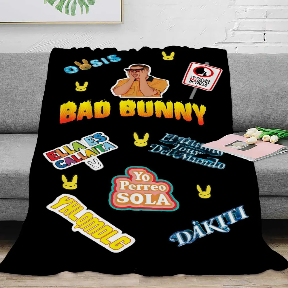 إكسسوارات البيع الساخنة Bad Bunny Sublimation Fleece بطانية طباعة الرسوم المتحركة لوحة الفانيلا بطانية