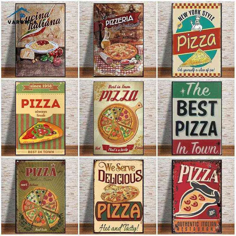 Metalowe malarstwo retro pizza znak blaszany plakaty na talerzu vintage na pizzeria restauracja dinningowa plakat sztuki plakatowy Dekor Home T220829