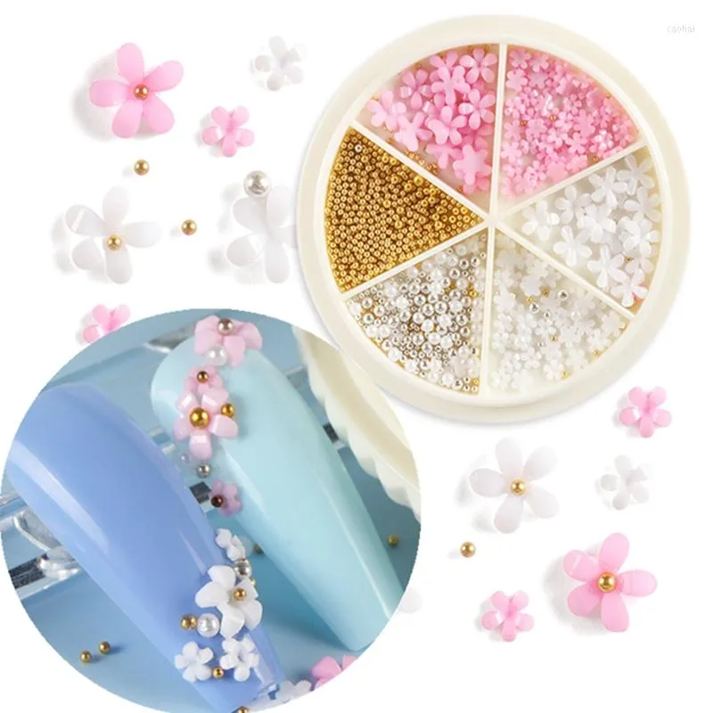 Nail Art Decorations Flower Beads Rhinestones Manicure Gold Silver Balls Micro Bead Autumn DIY Charms Accessories