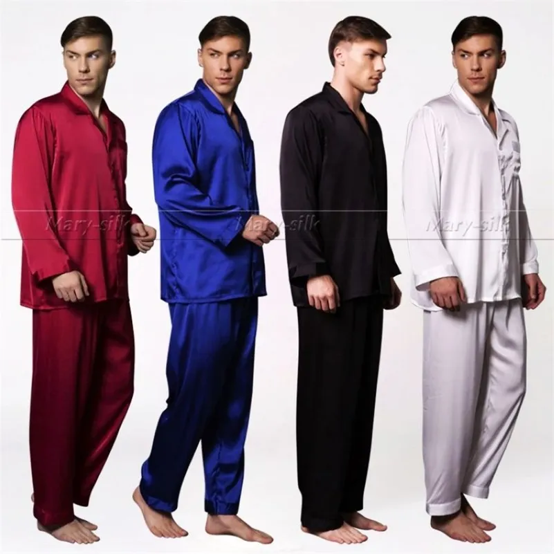 Vêtements de nuit pour hommes pyjamas pour hommes ensemble col en V Design luxe couleur unie soie comme la maison vêtements XXXXL grande taille vêtements de nuit 220830