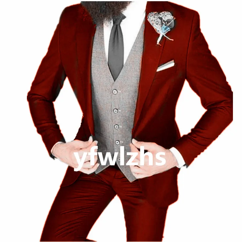 Stilig en knapp brudgummen hack lapel brudgummen tuxedos mens br￶llop kl￤nning man jacka blazer prom middag kostymer jacka byxor slips v￤st w968