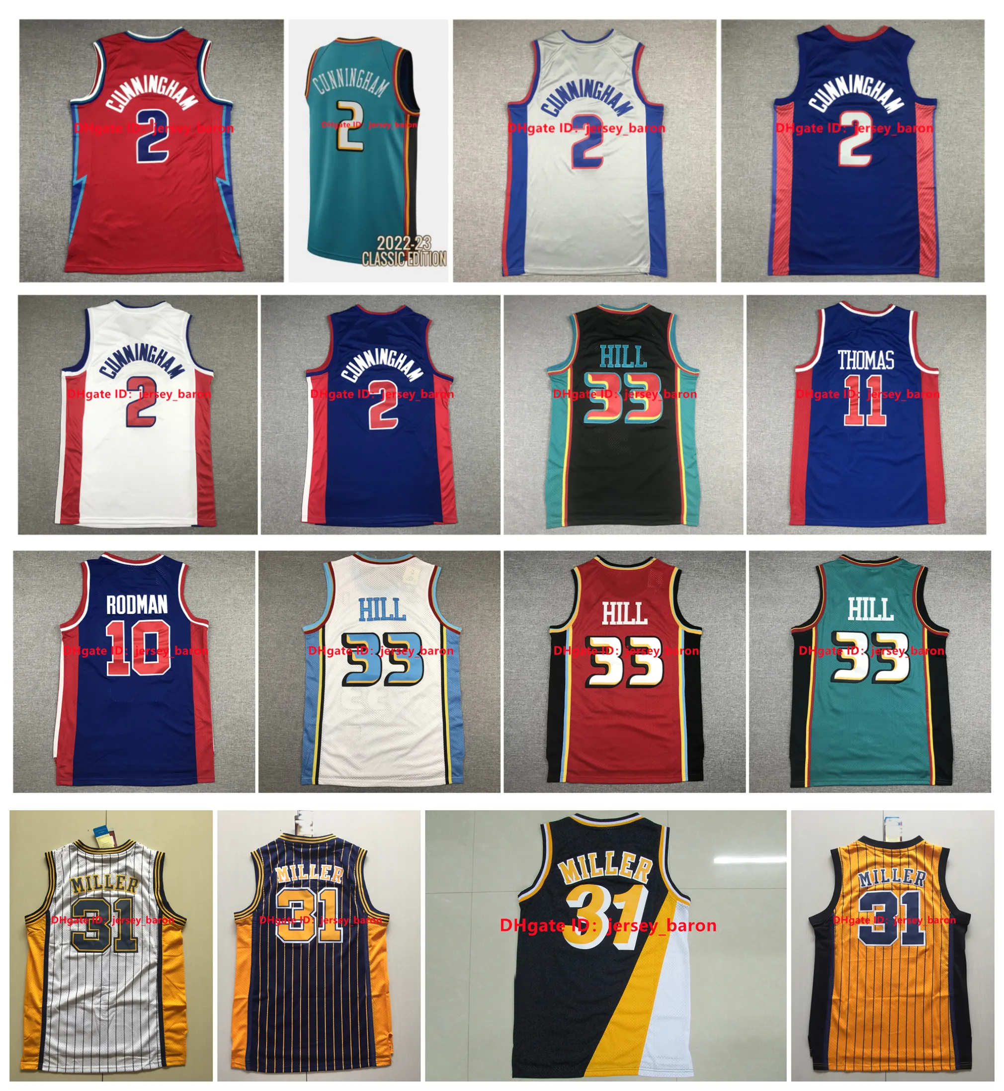 2022-23 Classic Edition 2 Cade Cunningham Basketball Jersey Piston 33 Grant Hill Isiah 11 Thomas Dennis 10 Rodman Reggie 31 Miller Red Blue White Green Size S-XXL