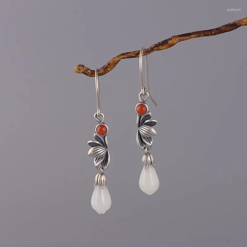 Name Brand Promotion Dangle Earrings Natural Hetian White Jade Magnolia name-brand-promotion-dangle-earrings-natural-hetian-white-jade-magnolia