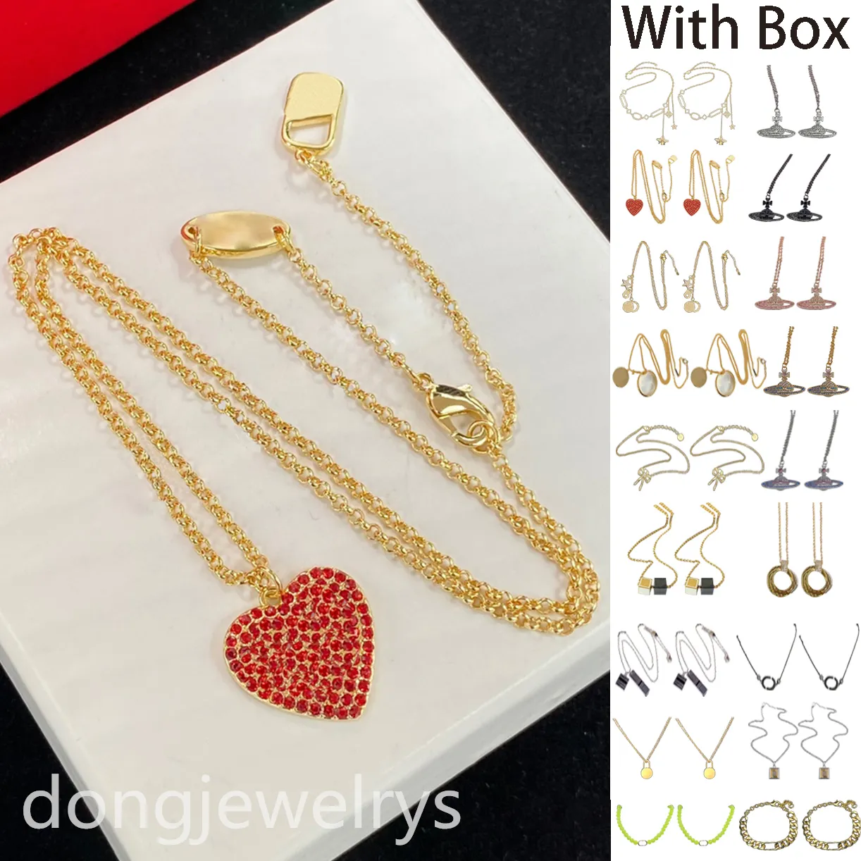 Collar de diseñador de diseñador cadenas colgantes de oro lindos joyas de estrella roja crystal corazón colgante de flores rosadas dulces dongjewelrys