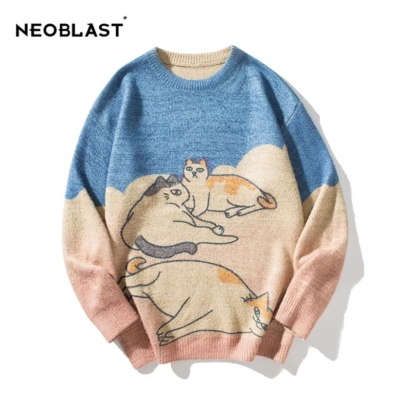 Blusas masculinas agora brzydki sweter abstrakcyjny kot domowy wzr bluzy plower w stylu harajuku mieszne dzianiny zimowe odzie mska 220830