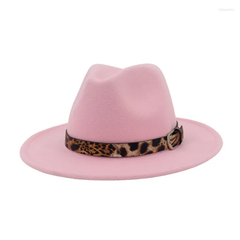 Berretti X3014 Arrvial Cappello di lana leopardato Donna gentiluomo Fedora a tesa piatta Cappelli jazz unisex a tesa larga