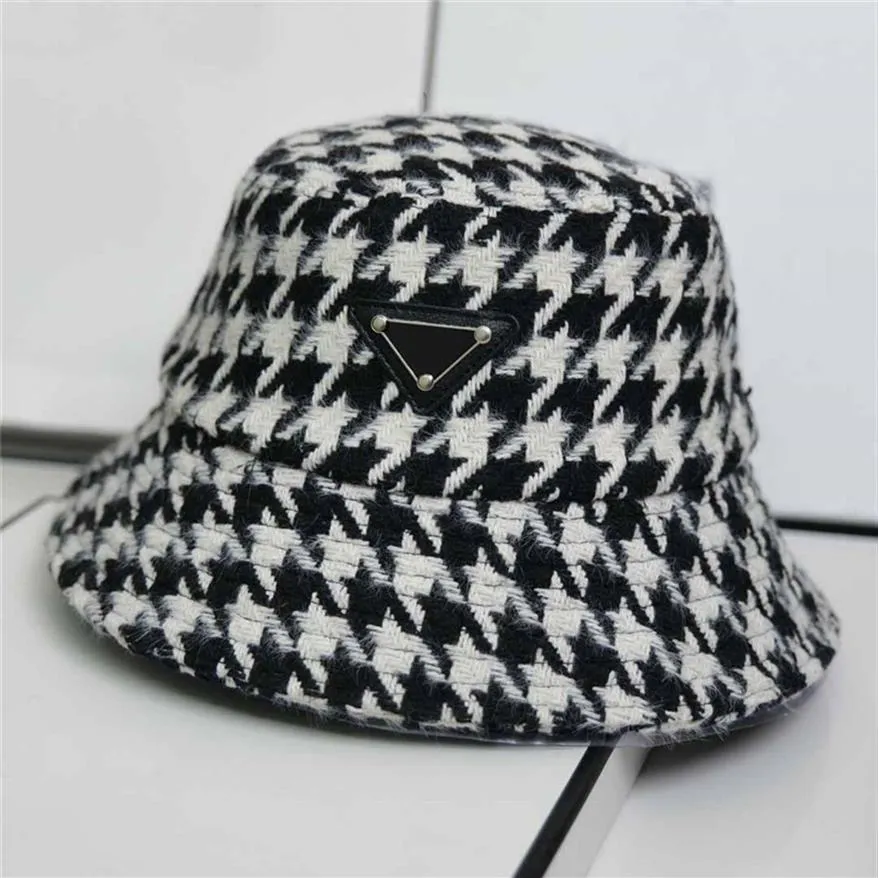 مصمم دلو القبعة قبعة أزياء الرجال نساء القبعات المجهزة جودة عالية الأزياء الأزياء الصياد Houndstooth Sun Caps Woolen Hat233b