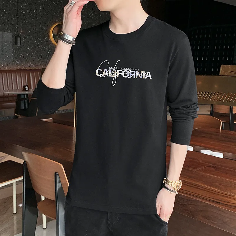 Designer t shirts autumn cotton men's long-sleeved T-shirt with round neck casual topcoat 2XL 3XL 4XL