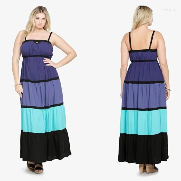 Vestidos casuais mulheres listradas bohemian xxl plus size verão vestido maxi coloras contrárias sexy long sunress w846035