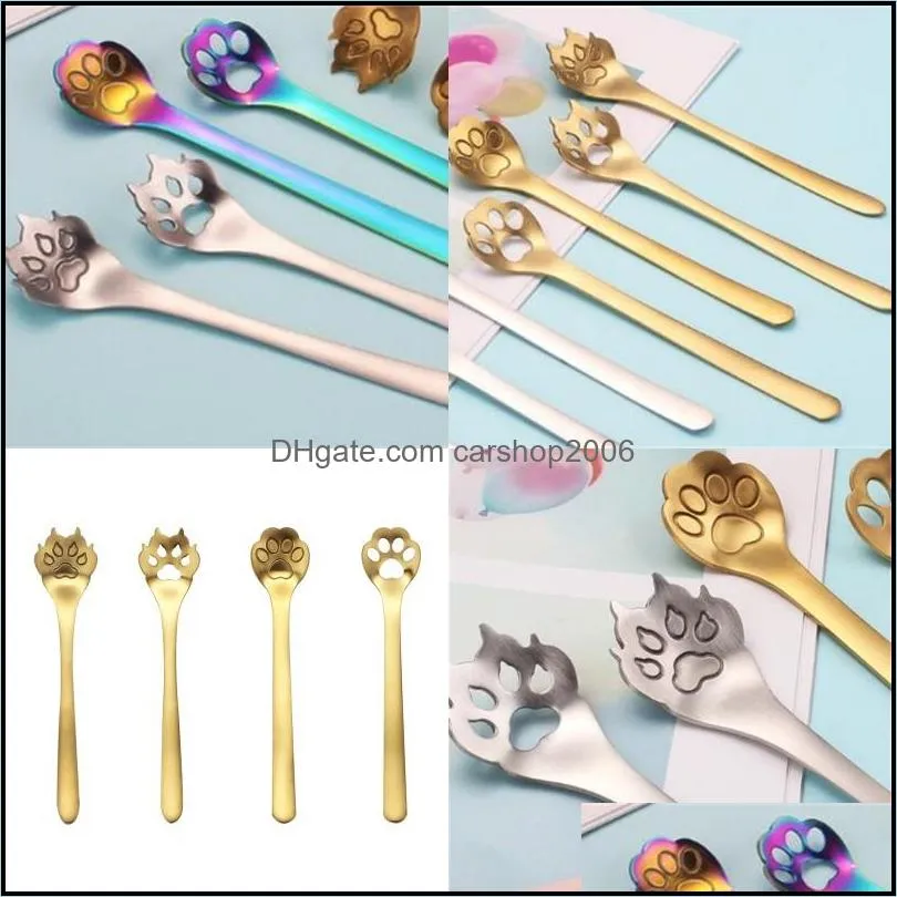 Spoons Stainless Steel Dessert Spoon Originality Dog Cat Claw Modeling Stirring Spoons Ins Cartoon Hollowing Out Coffee T Carshop2006 Dhpyw