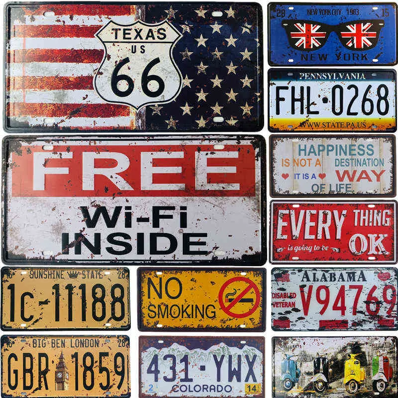 Peinture sur métal Vintage Métal Tin Signs Coffee Free Wifi Route 66 Motor Plaques Car License Plate Bar Pub Garage Home Wall Decor Poster 15x30cm T220829