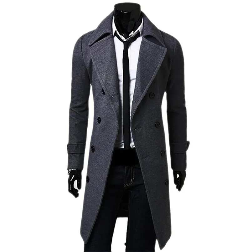 Mens Trench Coats de alta qualidade Moda Longa Jaqueta de outono Autocultivação cor sólida cor de abastecimento 220829