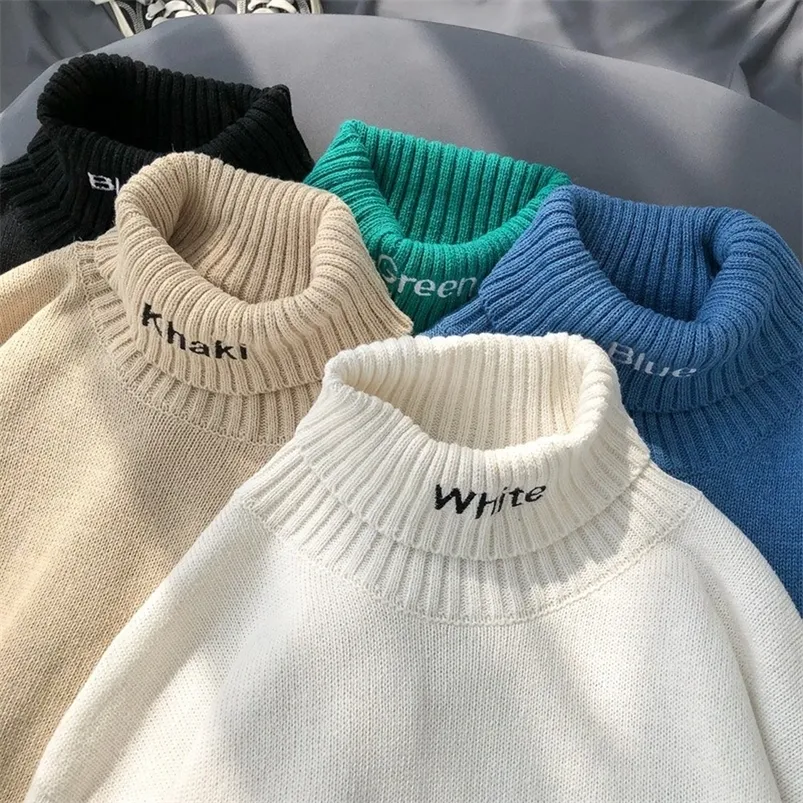 Maglioni da uomo invernali per la moda coreana streetwear collo a lupetto tinta unita maglione di cashmere lana slim fit tendenze 220830
