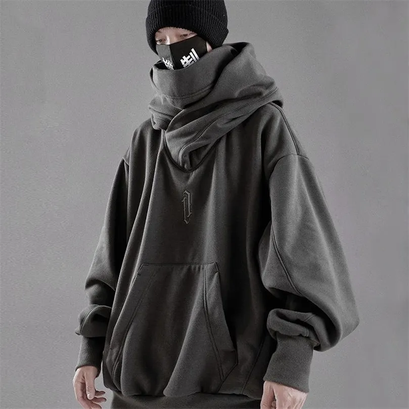 Mens Hoodies 스웨트 셔츠 Houzhou Techwear Black Hoodie Hoodies 스웨트 셔츠 Hood Baggy Harajuku 일본 스트리트웨어 힙합 가을 Turtleneck Men 220831