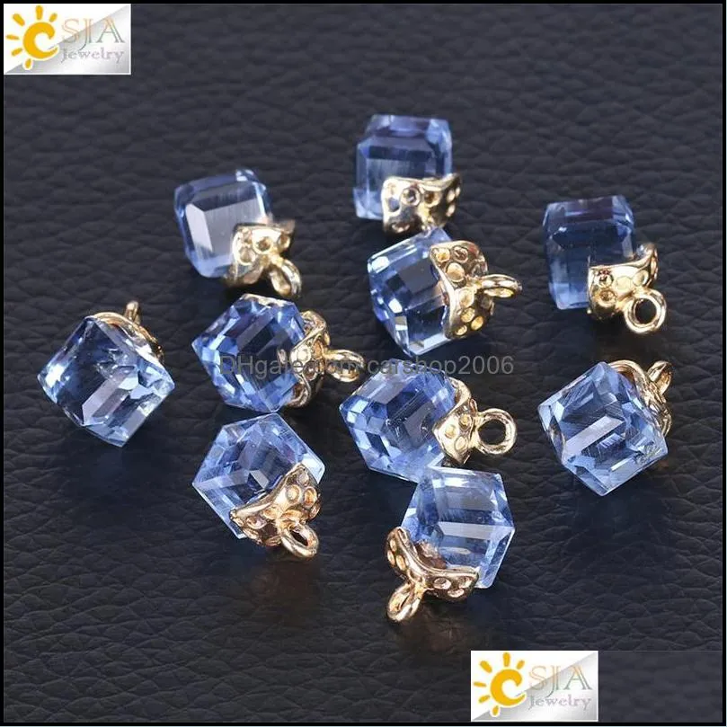 Charms Csja 10 Pcs Résultats de Bijoux Facettes Cube Verre Perles Lâches 13 Couleur Forme Carrée 2Mm Trou Perle De Cristal Autrichien Pour Bracelet D Dhzym