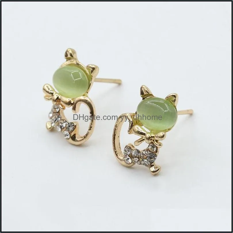 Studörhängen för kvinnor Fashion Rhinestone Sweet Opal Cat Bowknot Channel Stud Drop Delivery 2021 Jewelry Yydhome Dhdpx