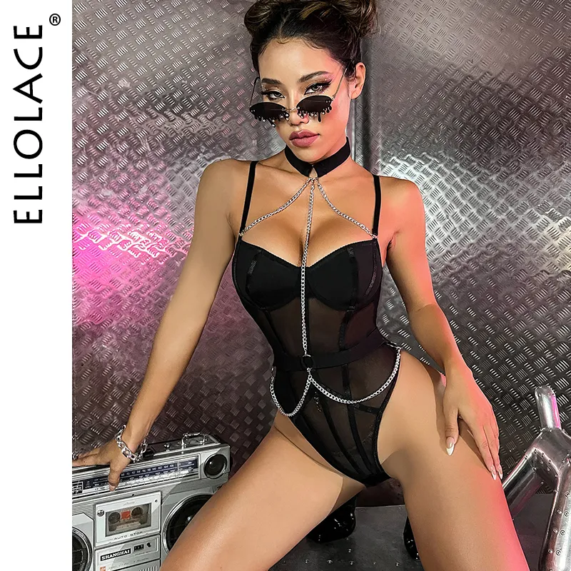 sexy teddy suit Lace Bodysuit Deep V Teddy – René Rofé main image 1