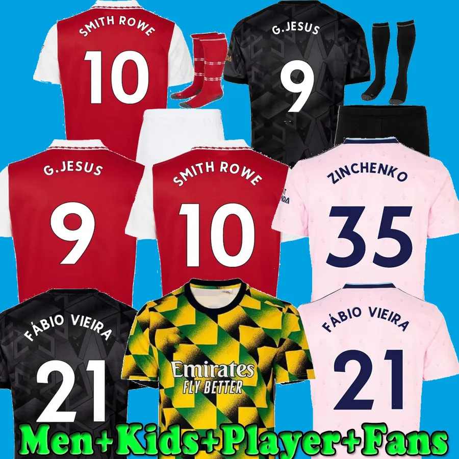 22 23イエススミスロウサッカージャージサカファンプレーヤーバージョンOdegaard Martinelli Zinchenko 2022 2023 Saliba Football Shirt Men Kids Cit