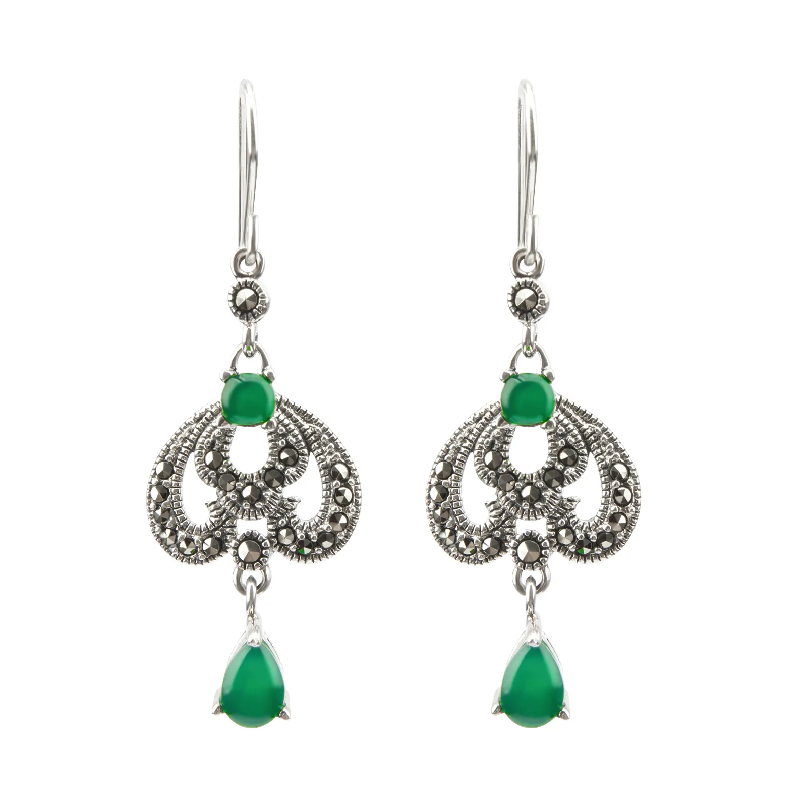Dames elegant bungels s925 sterling zilveren hart oorbellen ingelegde smaragd vrouwen mode vintage sieraden kerstcadeau
