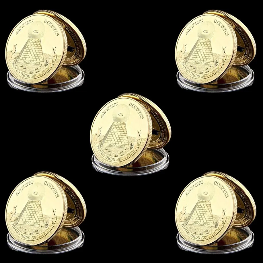 5pcs Masonic Craft Annuit USA Liberty Eagle Token Gold Plated 1oz Challenge Coin Coin Coint W Capsule202o