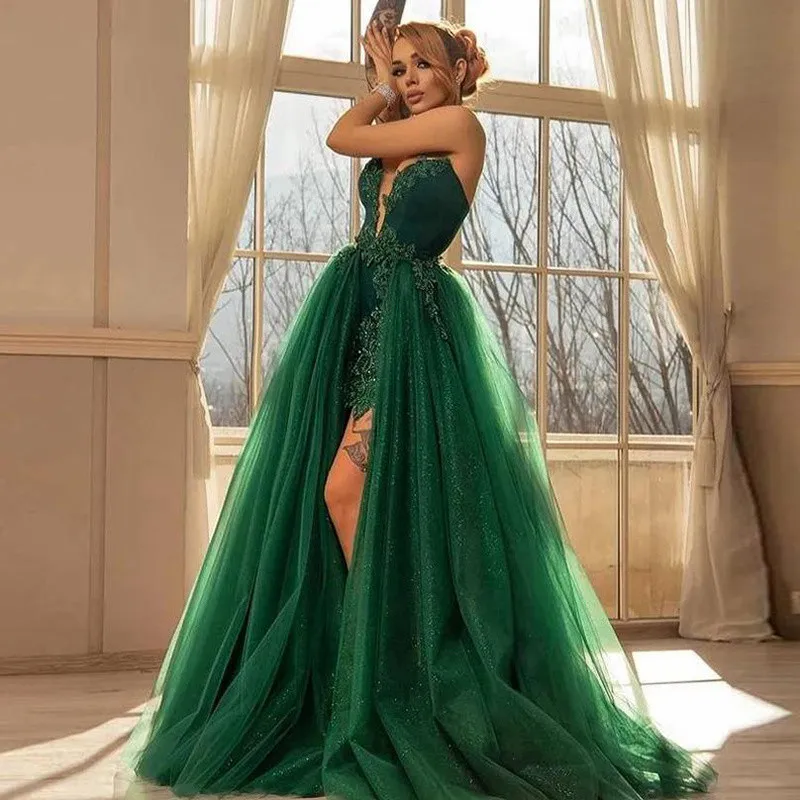 green corset prom dress