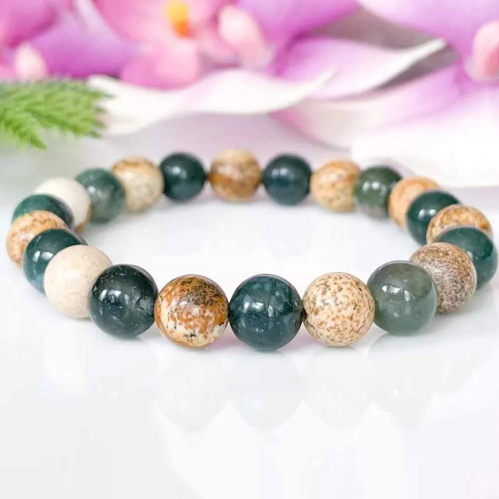 MG1548 Strand Moss Agate och Picture Jasper Pärlade armband Läkande kristaller Balans Gemstone Yoga Armband för kvinnor247s