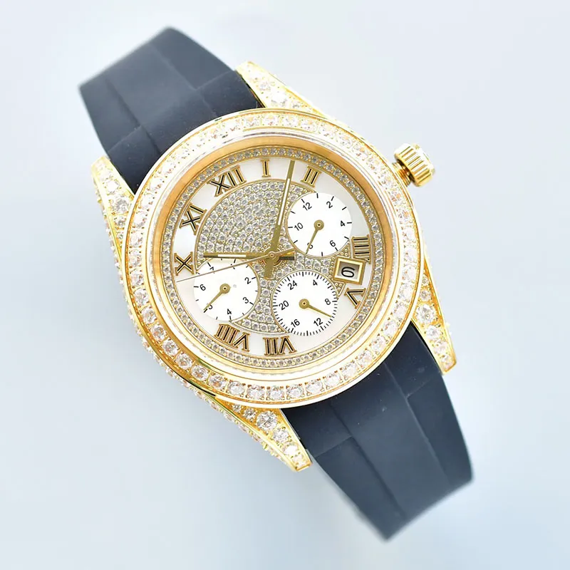 Мужские часы Diamond Watches Автоматическое механическое движение 40 -мм сапфировые резиновые ремешки складные застежки водонепроницаемые наручные часы.