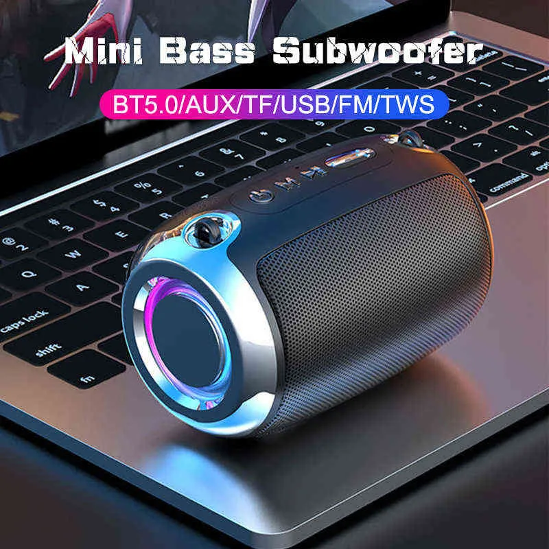 휴대용 스피커 LED 강력한 Bluetooth 스피커 박스 Outdoor Speakers TF AUX USB Blutooth Caixa de SOM T220831과 TWS 3D 스테레오