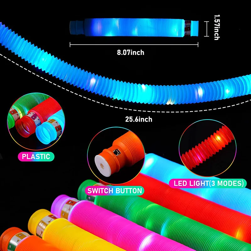 20cm Party Toys Flash Bellows Vent LED Light Water Pipe  Ttube light-emitting Telescopic Tube 70