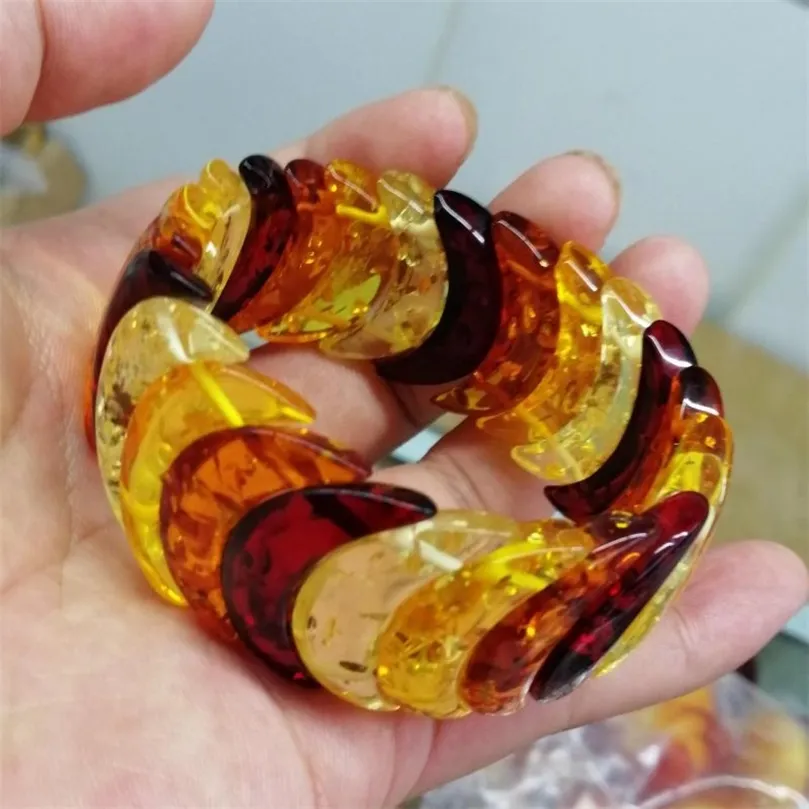 Bangle Natural Amber Colorful Bracelet Women Men Colored Honey Wax Baltic Ambers Elastic Beaded Amulet Bracelets Girlfriend Mom Gifts 220831