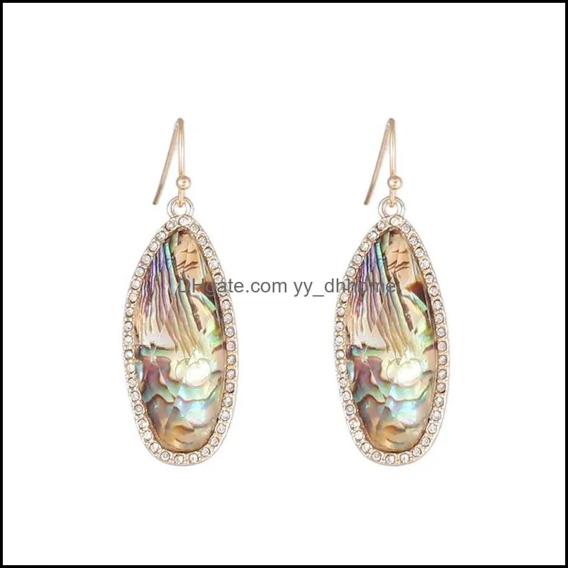 Charme Mode Acrylique Abalone Shell Papier Charms Boucles D'oreilles Strass Or Couleur Dangle Brincos Pendientes Marque Bijoux Femmes Drop Del Dhfu9