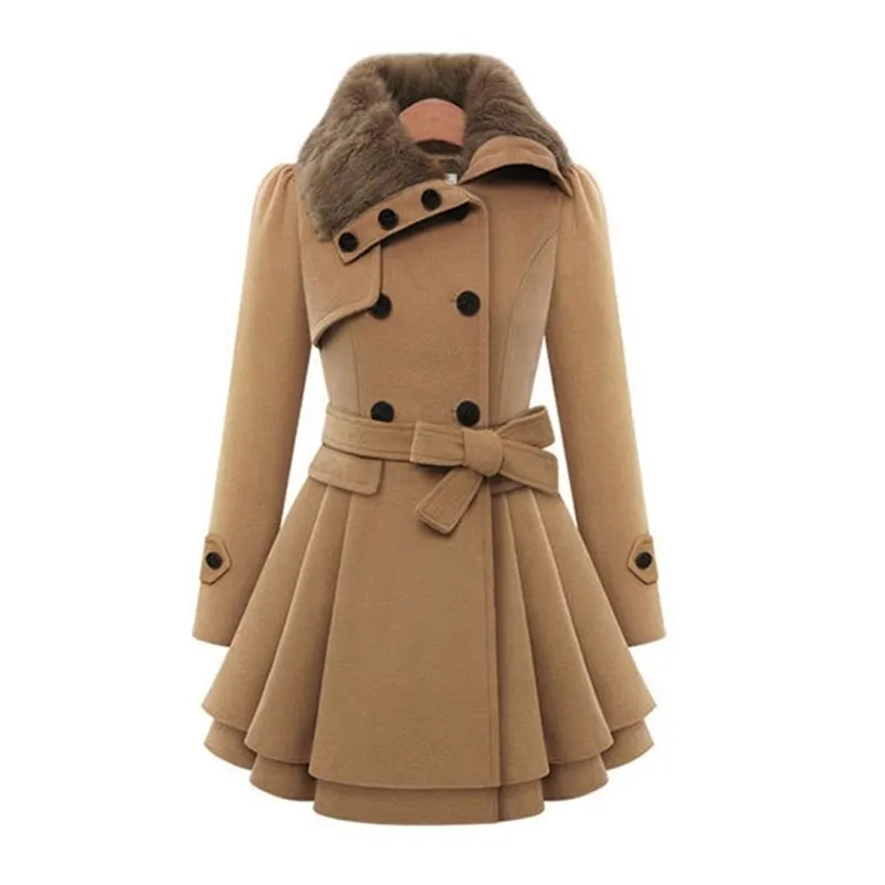 تمتزج الصوف النسائي للنساء En Coat Doublebreased Slim Lapels Jacket Autumn Winter Long Section Long Fur Twhize Ladies 220831