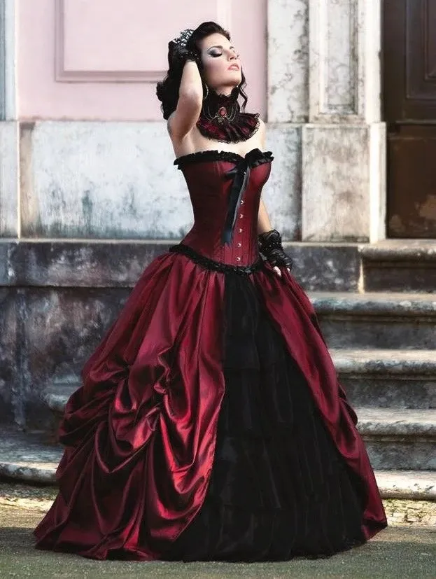 burgundy and black wedding dress Gothic Black and Red Wedding Dresses with Rose Tulle Size 24W / Red