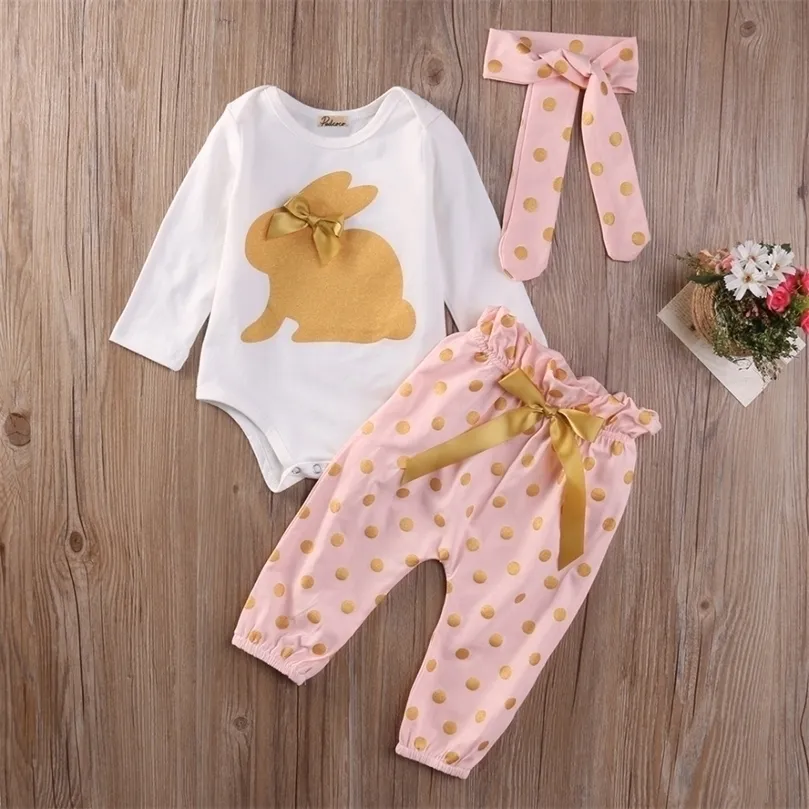 Set di abbigliamento Citgeett vestiti per bambina Coniglio stampato Maniche lunghe Romperpantsheadband abbigliamento infantile 3 pezzi set di vestiti nati 220830