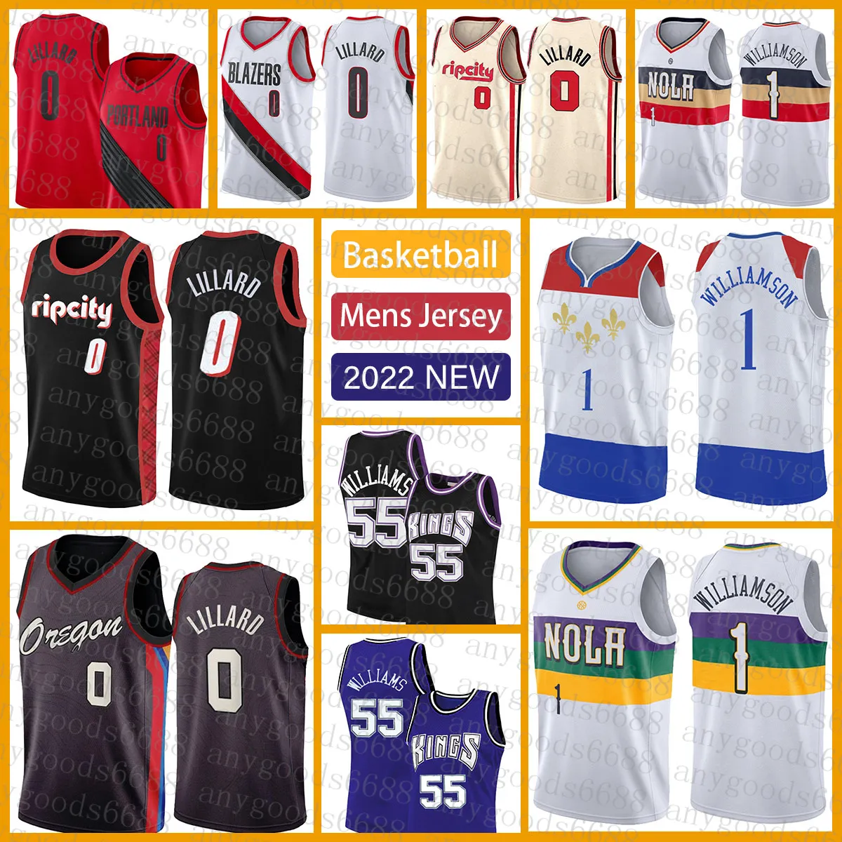 Damian Lillard Basketball Jersey Sacramentos King Portlands Red Trail Blue Blazer New Grey Orleans Gold Pelican 0 1 55 Orange Zion Jason Williams Williamson 513