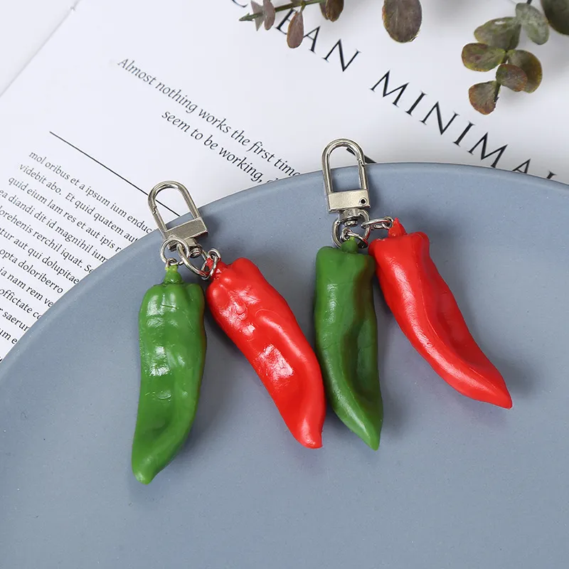 24pcs/lote vermelho e verde chili chaveiro criativo alimento vegetal sino sino