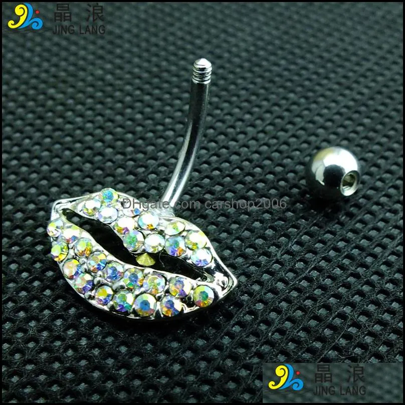 Navel Bell -knop Ringen DIY Hoogwaardige mode Sier Sirurgische staal Colorf Rhinestone Lip Shape navel Ring voor vrouwen Body Pi Dhdni