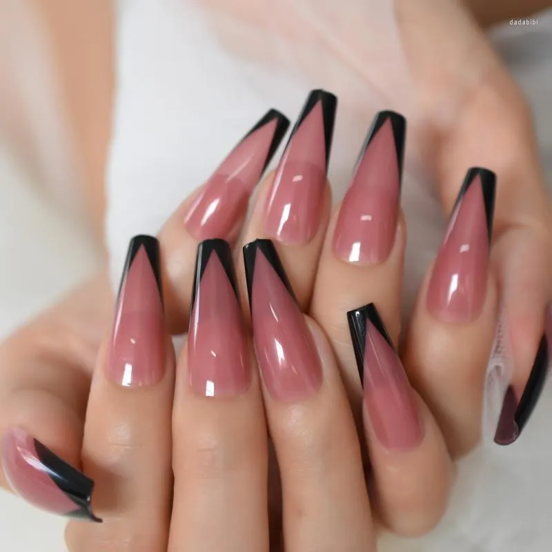 Gradient Pink And White French Crystal Ballerina False Nails French Tip  With Detachable Full Cover Press On From Bethanyary, $23.94 | DHgate.Com