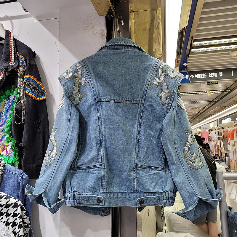 Womens Jackets Spring Autumn Ins Embroidery Denim Coat Loose Slimming Jeans Jacket Women Long Sleeves Fashion Top Veste femme 220830