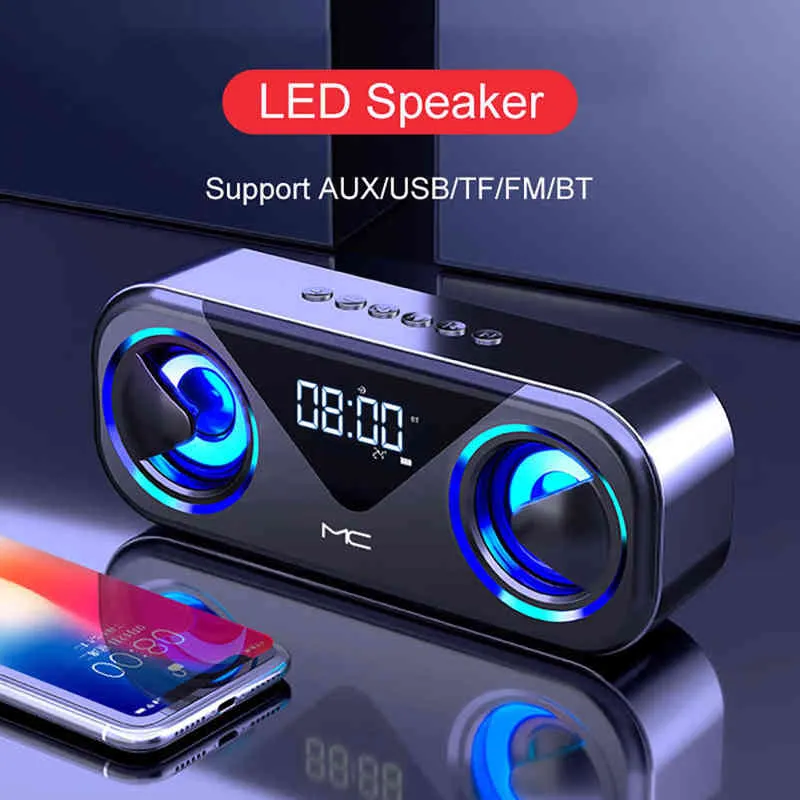 Altoparlanti portatili Radio FM Altavoces Altoparlanti compatibili con Bluetooth LED Caixa De Som Amplificada Sveglia Alto-falantes Subwoofer Home Theater T220831