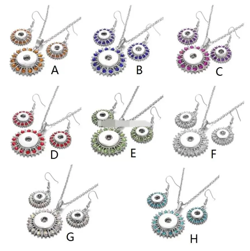 Oorbellen ketting Noosa Crystal Snap Button sieraden Set mini 18 mm ketting 12 mm oorbellen voor dames Bohemen cadeau drop levering 2021 DHP9V