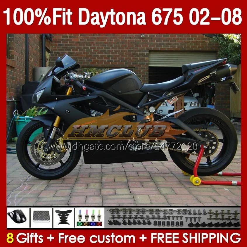 Carénages de moulage par injection pour Daytona 675 R CC 675R 02 03 04 05 06 07 08 Kit 148No.105 675CC 2002-2008 Daytona675 2002 2003 2004 2005 2006 2007 2008 OEM Carénage noir mat