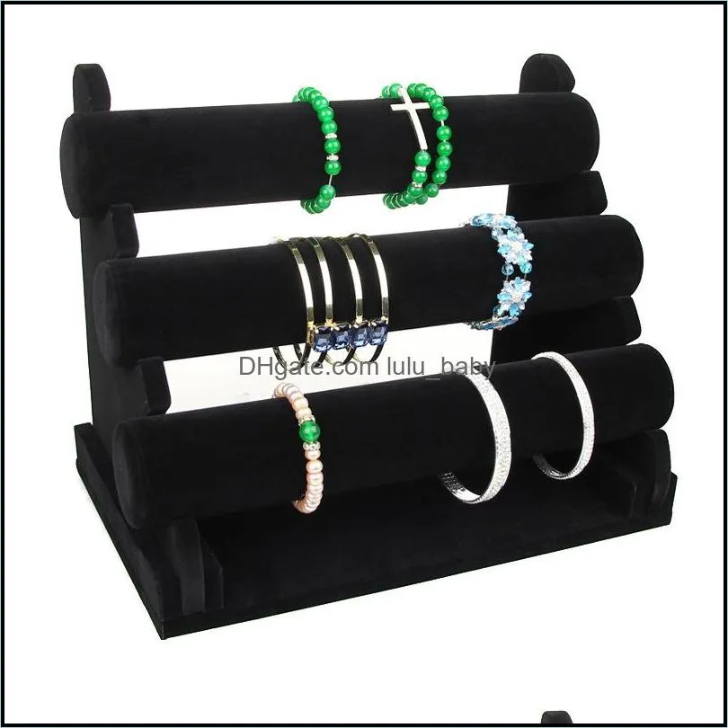 Bijoux Stand Bijoux Stand Noir Veet 3-Tier Bracelet Montre Bracelet Présentoir Vitrine T-Bar Stockage Collier Organisateur Lulubaby Dhm8S